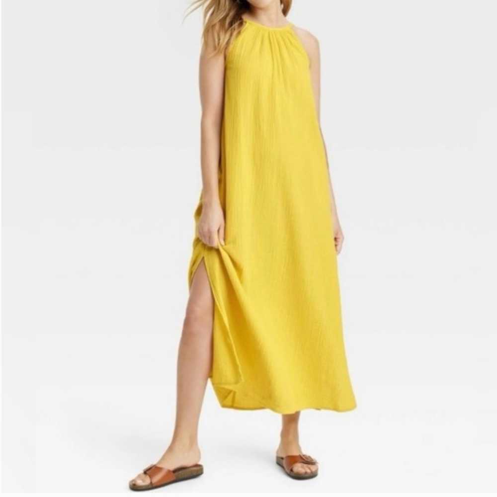 Bright yellow gold Maxi Sun Dress/ beach cover up